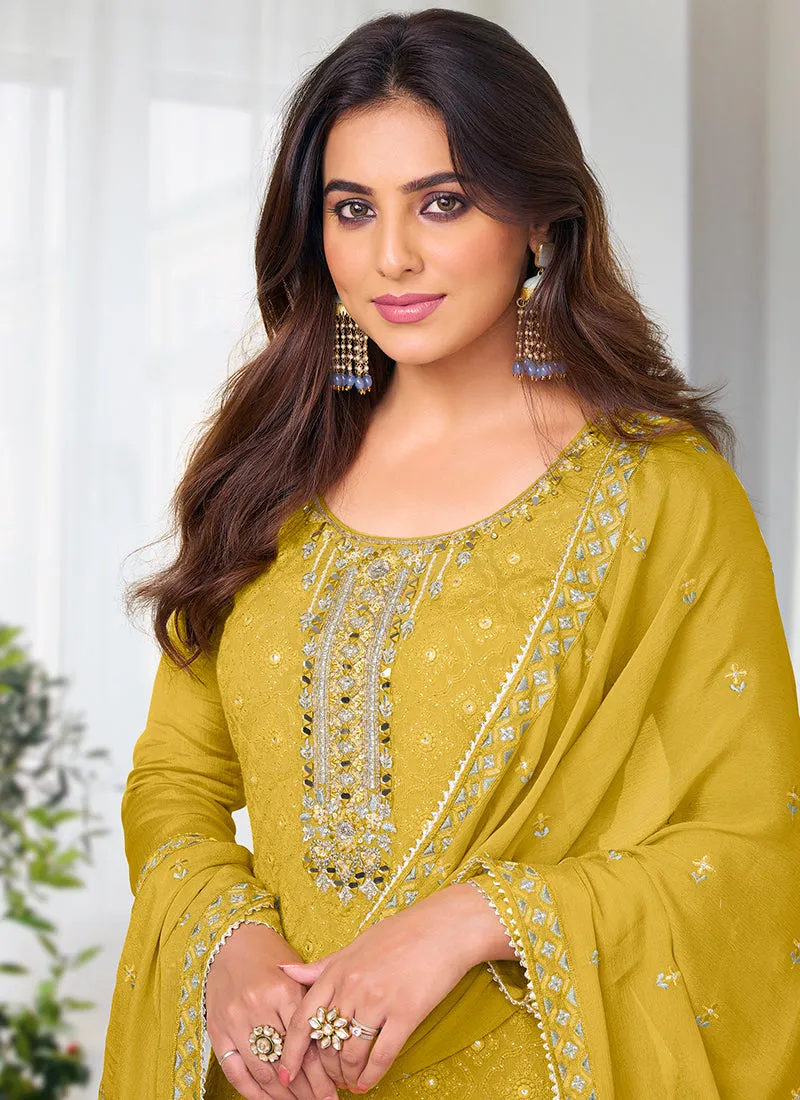 Yellow Embroidery Traditional Pant Suit